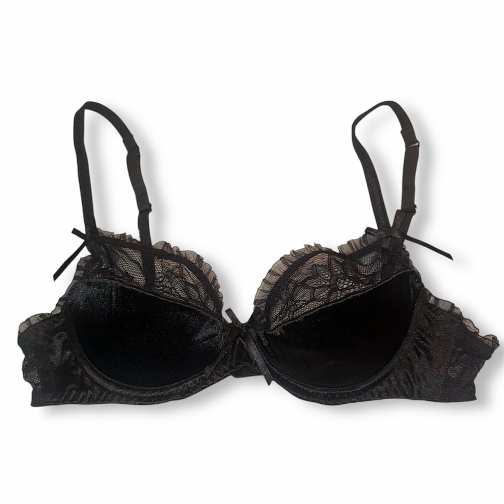 Oh La La Cheri Balconette Black Satin Lace Bra size 32C